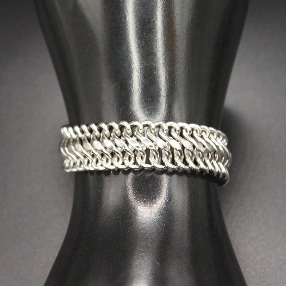 Vintage Signed CORO PEGASUS Thick Link Bracelet Silver Tone 7.5" Long 1950s - Picture 6 of 15